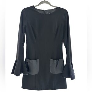 Do + Be Women’s Black Bell Sleeve Pocket dress Vegan Leather Trim Size Small